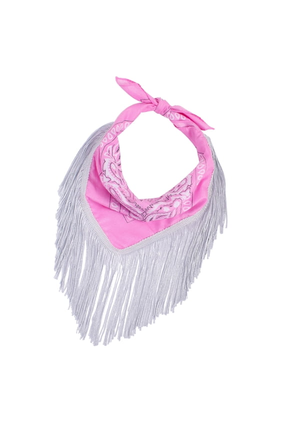 Women's Shawl Square Headband Fringe Bandana Lightweight Disco Bachelorette Western Cowgirl Scarf with Tassel Party Decorations Tribal Face Cover Pink One Size