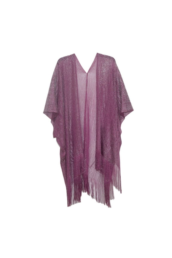 Women's Sheer Beach Cover Up Fish Net Fringe Crochet Bathing Suit Coverup Summer Open Front Cardigan Purple One Size