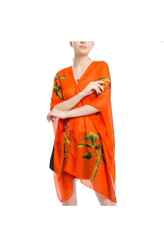 Women's Sheer Beach Cover Up Scarf Cool Light Travel Fall Scarves Chiffon Summer Thin Shawl Soft Orange One Size