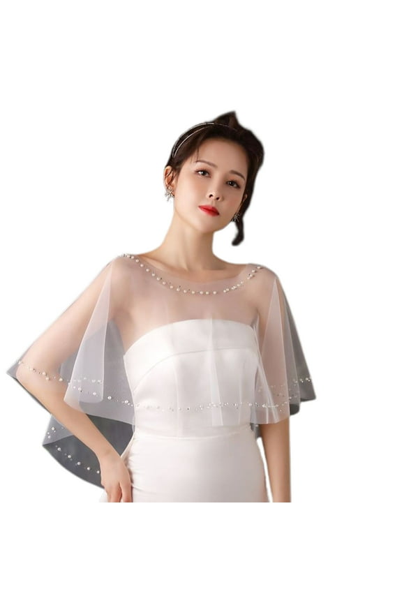 Women's Sheer Blouse Sequin Cape Elegant Wedding Off The Shoulder Short Summer Boat Neck Blouses White One Size