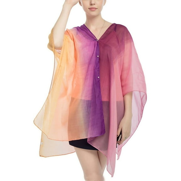 SWSMCLT Women's Sheer Cover Up Beach V Neck Lightweight Summer Bathing Suit Fall Uv Protection Beaded Shawl Purple One Size