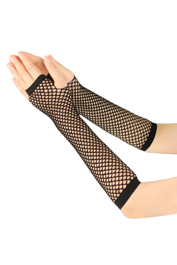 Women's Sheer Fingerless Gloves Fashion Gloves Thin Soft Fishnet Spandex Sexy Fingerless Mittens Black One Size