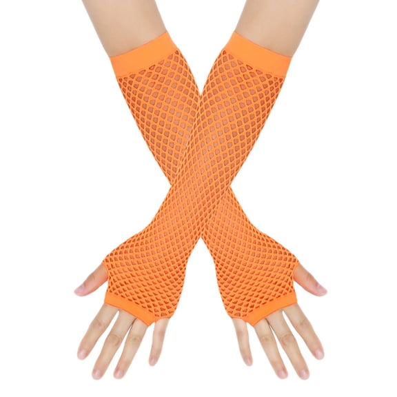 SWSMCLT Women's Sheer Fingerless Gloves Fashion Gloves Thin Soft Fishnet Spandex Sexy Fingerless Mittens Orange One Size
