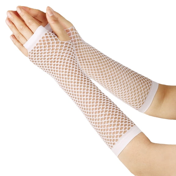 SWSMCLT Women's Sheer Fingerless Gloves Fashion Gloves Thin Soft Fishnet Spandex Sexy Fingerless Mittens White One Size