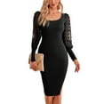 thumbnail image 1 of SWSMCLT Women's Sheer Mesh Polka Dot Bishop Sleeve Long Sleeve Bodycon Dress Stretch Knee Length Illusion Sigh Slit Scoop Neck Dinner Wedding Evening Cocktail Party Midi Dresses Black Large, 1 of 5