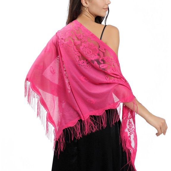 SWSMCLT Women's Sheer Pashmina Shawl Winter Fashion Lightweight Mesh Soft Spring Bridesmaid Fringe Summer Cape Rose One Size