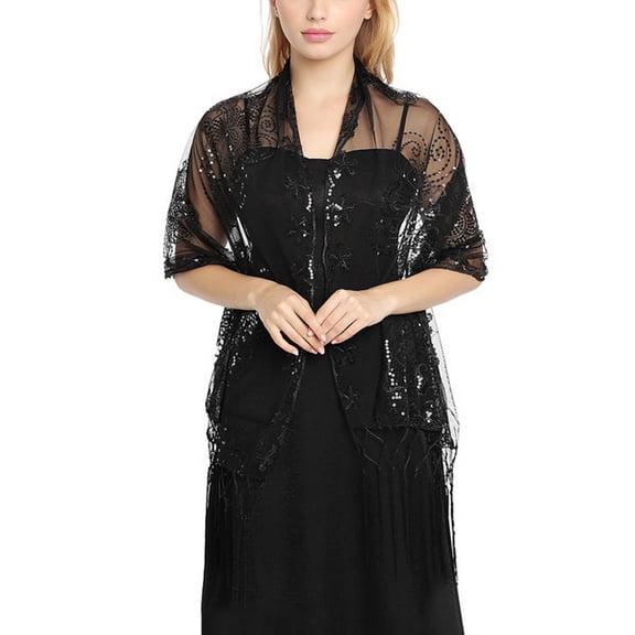 SWSMCLT Women's Sheer Pashmina Shawl Winter Scarf Rave Fashion Bridal Luxury Fall Fringe Cozy Lightweight Shawl Black One Size