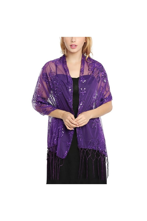Women's Sheer Pashmina Shawl Winter Scarf Rave Fashion Bridal Luxury Fall Fringe Cozy Lightweight Shawl Purple One Size