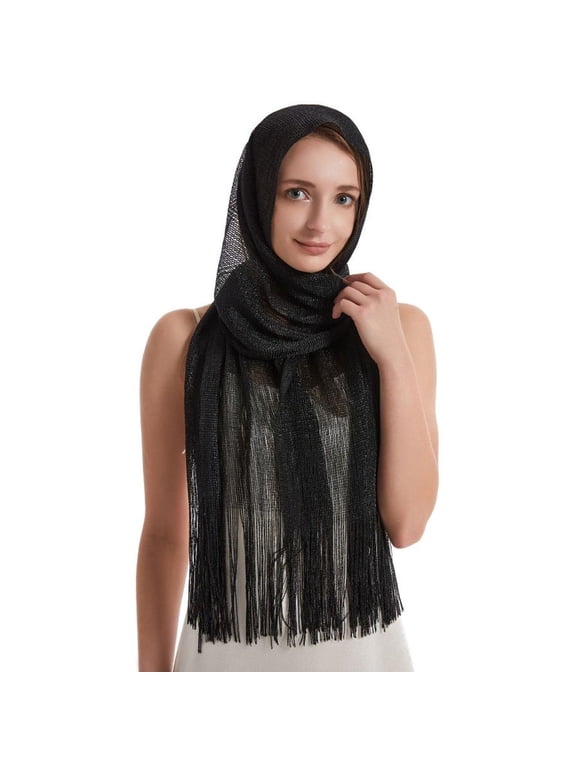 Women's Sheer Scarf Fall Shawl Casual Head Scarf Summer Long Cozy Spring Smooth Fringe Party Soft Black One Size