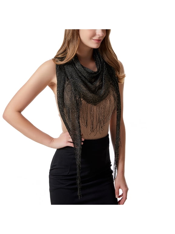 Women's Sheer Scarf Fashion Fall Shawl Polyester Metallic Summer Spring Casual Sun Protection Pashmina Black One Size