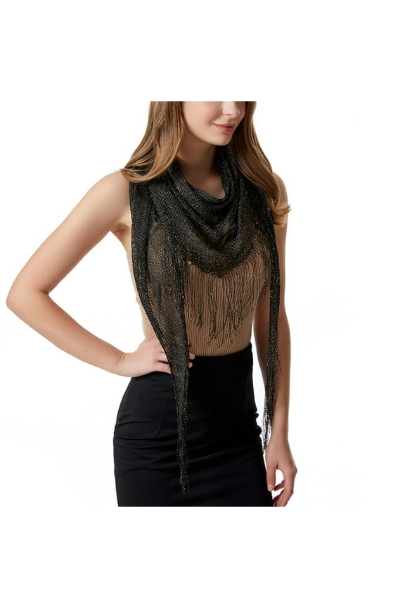 Women's Sheer Scarf Fashion Fall Shawl Polyester Metallic Summer Spring Casual Sun Protection Pashmina Black One Size