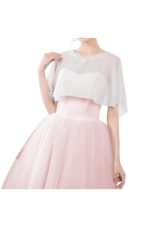 Women's Sheer Shawls and Wraps Chiffon Lace Neck Pashmina Wedding Scarf Elegant Capelet Evening Wedding Dress Cover Up for Bride Tulle Bridal Cape Poncho White Ivory One Size