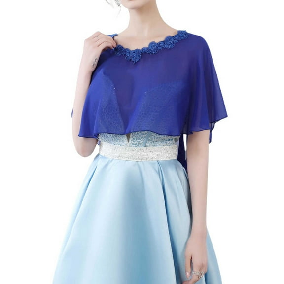 SWSMCLT Women's Sheer Shawls and Wraps Chiffon Lace Neck Pashmina Wedding Scarf Elegant Capelet Evening Wedding Dress Cover Up for Bride Tulle Bridal Cape Poncho Blue One Size