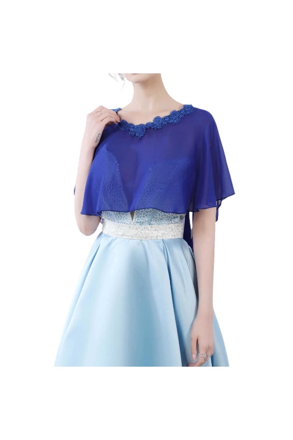 Women's Sheer Shawls and Wraps Chiffon Lace Neck Pashmina Wedding Scarf Elegant Capelet Evening Wedding Dress Cover Up for Bride Tulle Bridal Cape Poncho Blue One Size