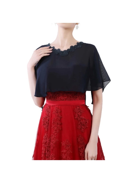 Women's Sheer Shawls and Wraps Chiffon Lace Neck Pashmina Wedding Scarf Elegant Capelet Evening Wedding Dress Cover Up for Bride Tulle Bridal Cape Poncho Navy Blue One Size