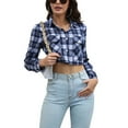 thumbnail image 1 of SWSMCLT Women's Shirt Button Down Crop Top Fitted Summer Button Fashion Long Sleeve Pocket Modern Blouse Blue Medium, 1 of 4