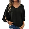 thumbnail image 1 of SWSMCLT Women's Shirt V Neck Knitwear Soft Top Sheer Cut Out Batwing Sleeve Date Night Fashion Summer Light Loose Casual Black Medium, 1 of 5