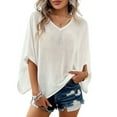 thumbnail image 1 of SWSMCLT Women's Shirt V Neck Knitwear Soft Top Sheer Cut Out Batwing Sleeve Date Night Fashion Summer Light Loose Casual White Small, 1 of 5