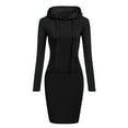 thumbnail image 1 of SWSMCLT Women's Short Hooded Warm Fleece Long Sleeve Sweatshirt Dress Casual Fashion Spring Soft Warm Pocket Hoodie Dress Black 4-6, 1 of 1