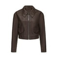 thumbnail image 1 of SWSMCLT Women's Short Moto Jacket Collared Slim Fit Crop Jackets Zip Up Motorcycle Coat Long Sleeve Suede Vegan Leather Fall Pockets Coffee 4, 1 of 5