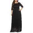 thumbnail image 1 of SWSMCLT Women's Short Sleeve Dress Maxi Semi Full Length Evening Gown Formal Lace Overlay Bridesmaid Dresses Summer (L-2XL) Black X-Large, 1 of 4