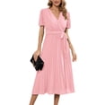 thumbnail image 1 of SWSMCLT Women's Short Sleeve High Waist Ruched Long Dresses Fall Dress V Neck Fitted Fashion Spring Sundress Pink Large, 1 of 4