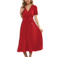 thumbnail image 1 of SWSMCLT Women's Short Sleeve High Waist Ruched Long Dresses Fall Dress V Neck Fitted Fashion Spring Sundress Red Small, 1 of 4