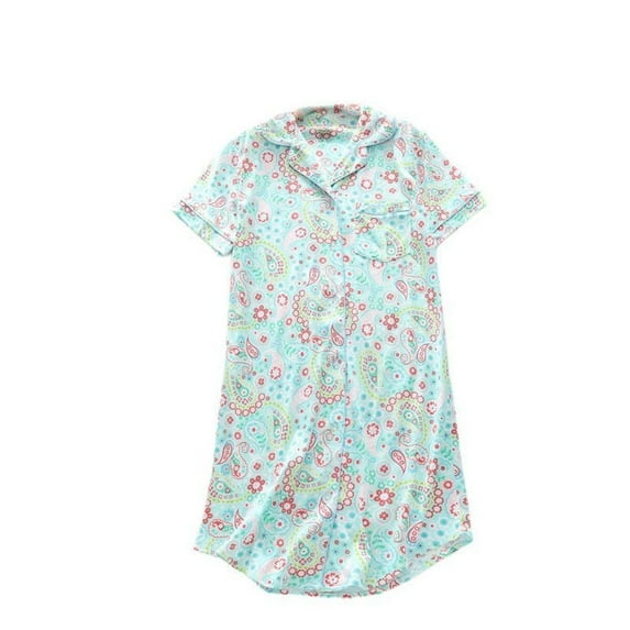 SWSMCLT Women's Short Sleeve Nightgown Cute Button Up Sleep Shirt Sleepwear Cotton Knee Length Nightshirt Summer Green X-Large