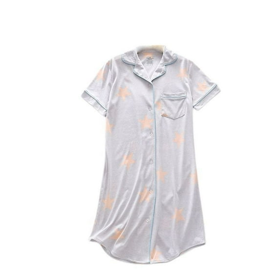 SWSMCLT Women's Short Sleeve Nightgown Cute Button Up Sleep Shirt Sleepwear Cotton Knee Length Nightshirt Summer Grey X-Large