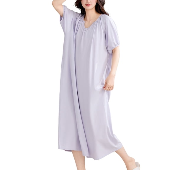 SWSMCLT Women's Short Sleeve Nightgown Spring Lace Fall Falbala Crew Neck Bow Loungewear Summer Pjs Modal Style1 X-Small