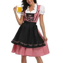 SWSMCLT Women's Short Sleeve Oktoberfest Dress Dirndl Dresses Sweetheart Neckline Outfits Puff Sleeve Zip Up Breathable Black 4-6