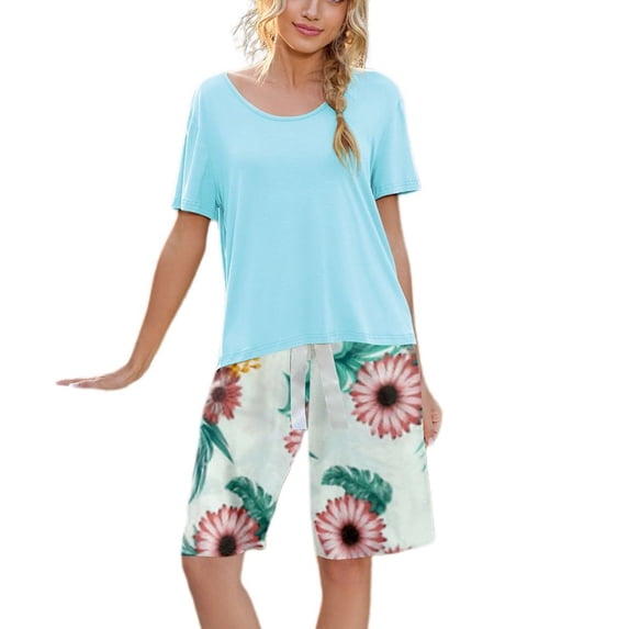 SWSMCLT Women's Short Sleeve Pajama Set Lounge Comfy Lounge Set Shorts 2 Piece Pajamas Summer Soft Fall Modal Style XX-Large