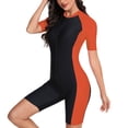thumbnail image 1 of SWSMCLT Women's Short Sleeve Rash Guard Swimsuit Swimming Suit Summer Boyleg Modest Swimwear Contrast Color One Piece Full Zip Bathing Suit Beach Surf Zipper Front Orange 12, 1 of 1
