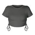 thumbnail image 1 of SWSMCLT Women's Short Sleeve Shirt Cute Sexy Soft Drawstring Lightweight Ribbed Short Crop Top T Shirt Fitted Yoga Grey Large, 1 of 1
