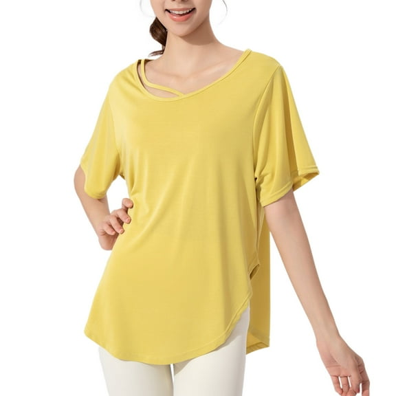 SWSMCLT Women's Short Sleeve T Shirt Basic Top Workout Spring Running Tshirt Soft Fall Summer Casual Yoga Yellow Medium