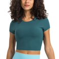 thumbnail image 1 of SWSMCLT Women's Short Sleeve T Shirt Crop Top Running Crew Neck Workout Shirt Fitted Summer Basic Cool Fall Dark Green 6, 1 of 4