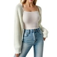 thumbnail image 1 of SWSMCLT Women's Shrug Sweater Soft Cardigan Long Sleeve Crop Top Open Front Loose Winter Acrylic Crochet Thermal White Large, 1 of 4