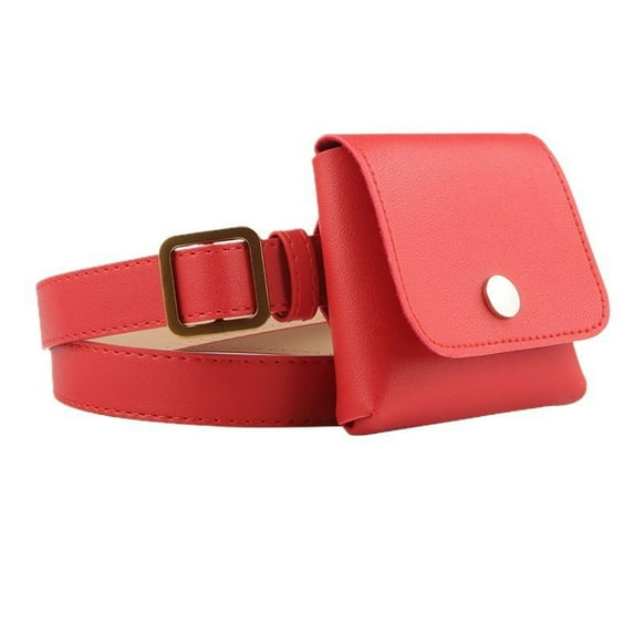 SWSMCLT Women's Skinny Belt Buckle Ratchet Belt Faux Leather Casual Groove Belt Square Pocket Elegant Fashion Red X-Small-Large