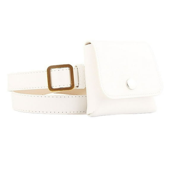 SWSMCLT Women's Skinny Belt Buckle Ratchet Belt Faux Leather Casual Groove Belt Square Pocket Elegant Fashion White X-Small-Large