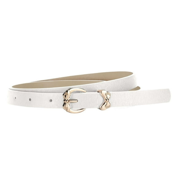 SWSMCLT Women's Skinny Belt For Dress Buckle Adjustable Casual Groove Belt Belts Metal Buckle Fall Faux Leather White X-Small-Large