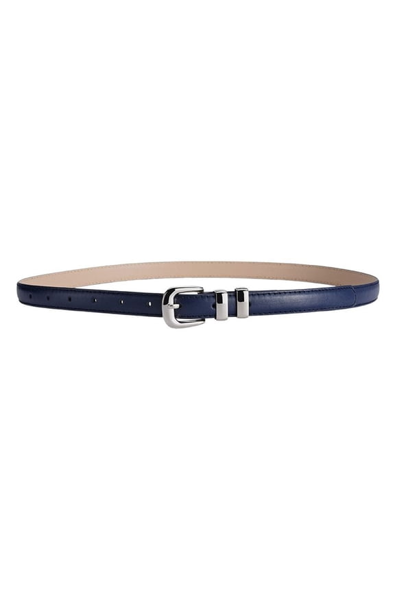 Women's Skinny Belt For Dress Buckle D Ring Cute Elegant Belt Adjustable Belts Metal Casual Faux Leather Navy X-Small-Large