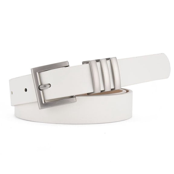SWSMCLT Women's Skinny Belt For Dress Fashion Casual Faux Leather Belt Square Buckle Spring Summer Slimming Silver White Fit Waist 25“-37”