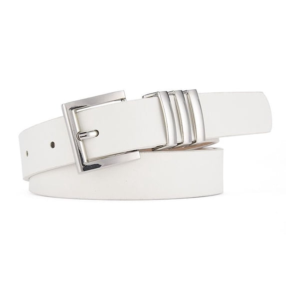 SWSMCLT Women's Skinny Belt For Dress Fashion Casual Faux Leather Belt Square Buckle Spring Summer Slimming White Fit Waist 25“-37”