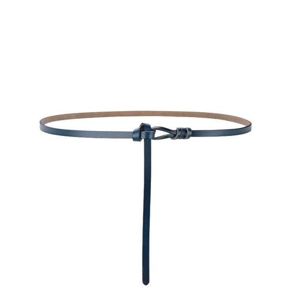 SWSMCLT Women's Skinny Belt Holeless Tie Belt Casual Dinner Faux Leather Belt For Dress Fashion Slim Knotted Elegant Blue X-Small-Large