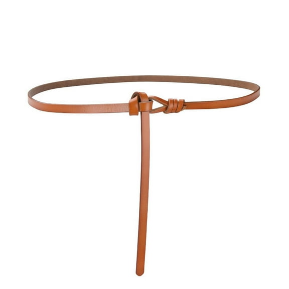 SWSMCLT Women's Skinny Belt Holeless Tie Belt Casual Dinner Faux Leather Belt For Dress Fashion Slim Knotted Elegant Umber X-Small-Large
