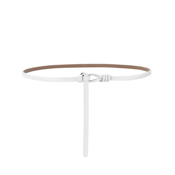 SWSMCLT Women's Skinny Belt Holeless Tie Belt Casual Dinner Faux Leather Belt For Dress Fashion Slim Knotted Elegant White X-Small-Large