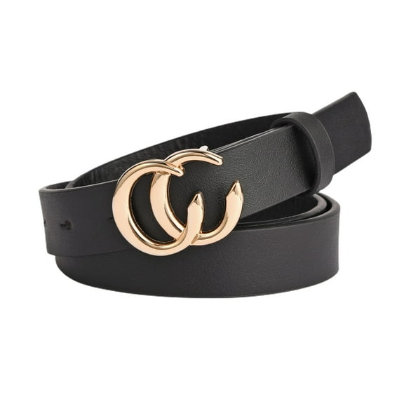 SWSMCLT Women's Skinny PU Faux Leather Belt For Dress Metal Belt Travel Summer Date Buckle Metal Buckle Black One Size