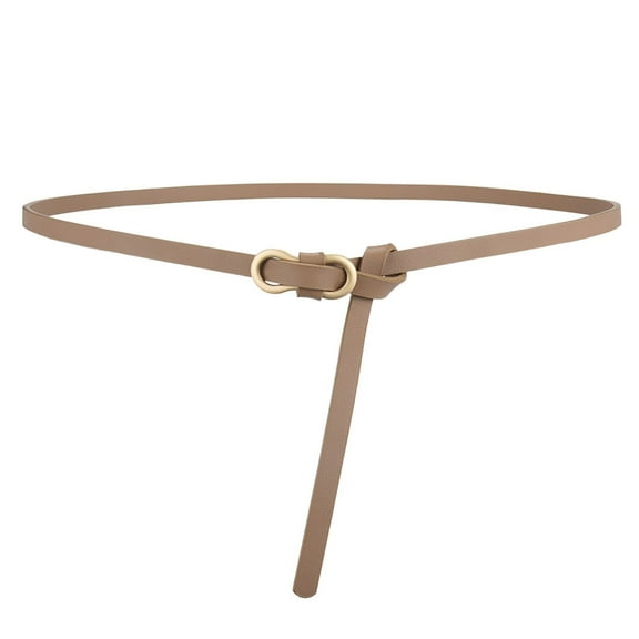 SWSMCLT Women's Skinny Tie Faux Leather Belt Buckle Metal Buckle Fashion Ratchet Belt Spring Khaki X-Small-Large
