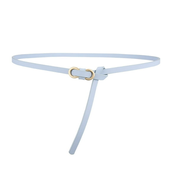 SWSMCLT Women's Skinny Tie Faux Leather Belt Buckle Metal Buckle Fashion Ratchet Belt Spring Sky Blue X-Small-Large