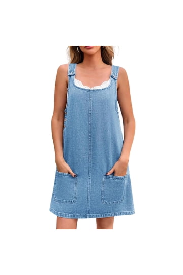 Denim Casual Jumper Dress Women's Plus Size Denim Overalls Dress Romper Sleeveless Denim Casual Jumper Dress Women's Plus Size Denim Overalls Dress Romper Sleeveless